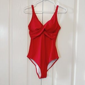 Woman’s Red Swimsuit Cross Front Size Medium
